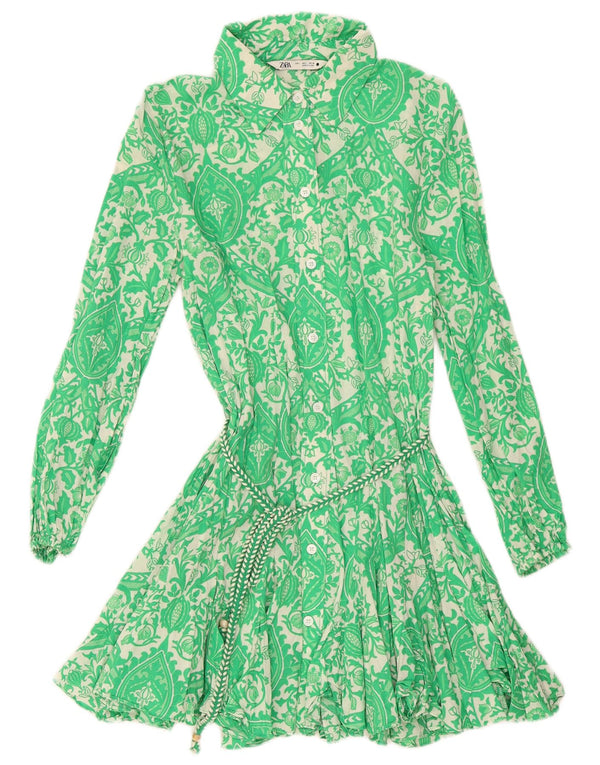Zara Damen-Hemdkleid, Gr. 44, Größe L, grün, geblümt, Baumwolle