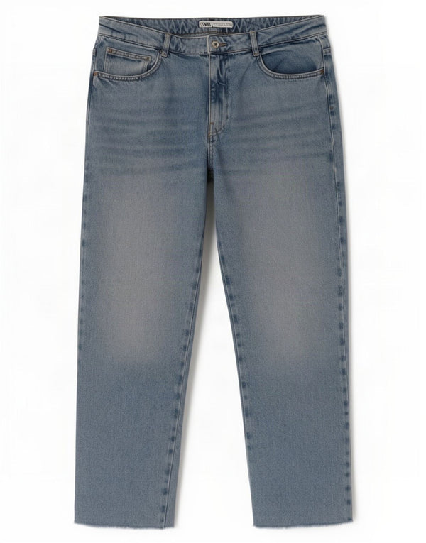 Zara Damen Straight Jeans EU 42 Large W32 L28 Blaue Baumwolle
