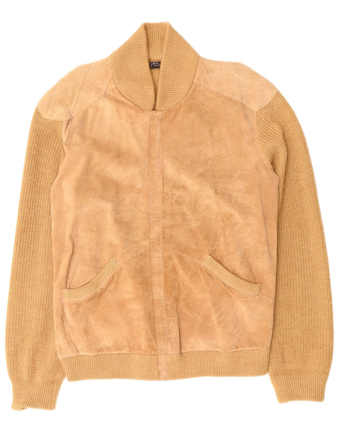 De Pletrl Herren-Strickjacke aus Wildleder, Größe L, Beige