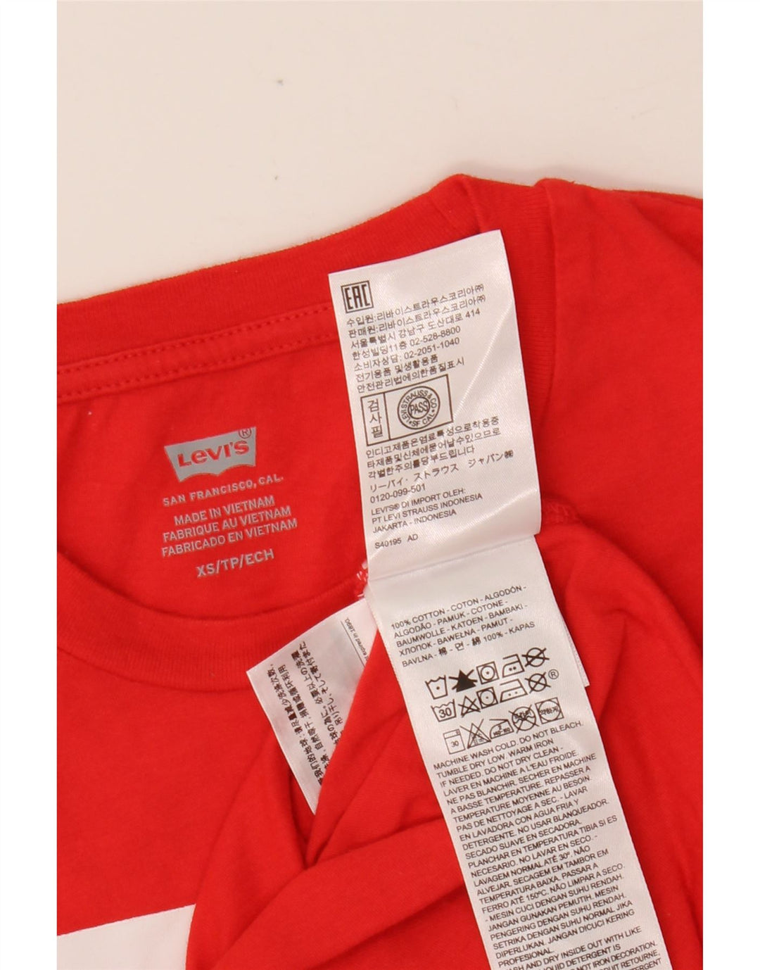 LEVI'S Damen Grafik-T-Shirt-Oberteil UK 6 XS Rote Baumwolle