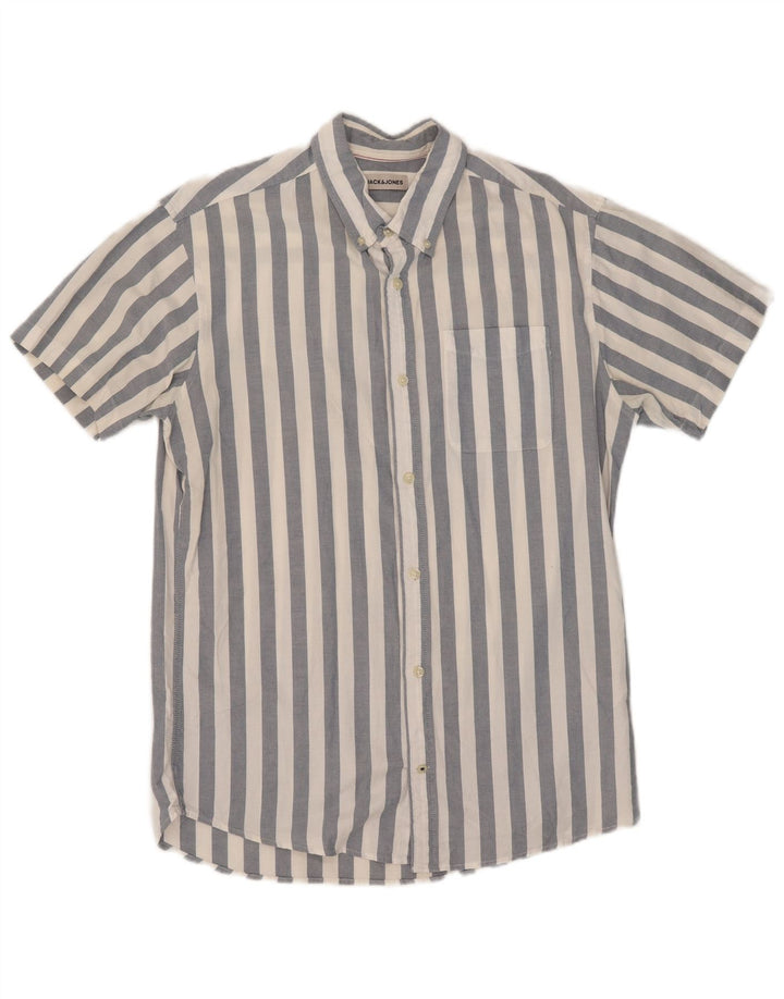 Jack & Jones Herren-Kurzarmhemd aus mittelblauer, gestreifter Baumwolle
