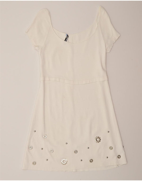 Blumarine Damen Schulterfreies Kleid UK 10 Small Weiße Viskose