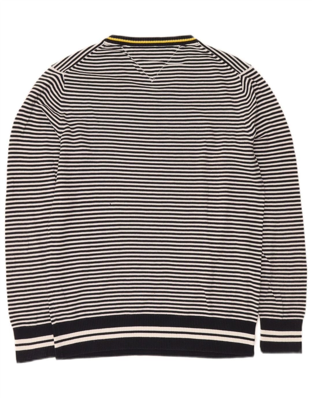 TOMMY HILFIGER Herren-Pullover mit V-Ausschnitt, klein, marineblau, gestreift, Baumwolle
