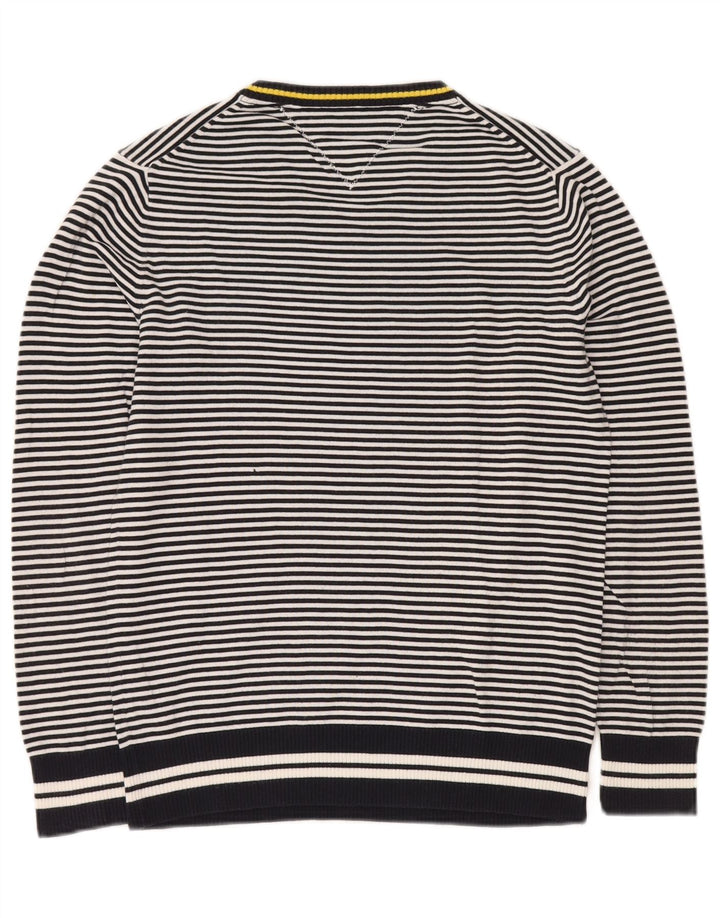 TOMMY HILFIGER Herren-Pullover mit V-Ausschnitt, klein, marineblau, gestreift, Baumwolle