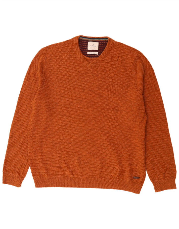 White Stuff Herren-Pullover mit V-Ausschnitt, XL, Wolle, Orange