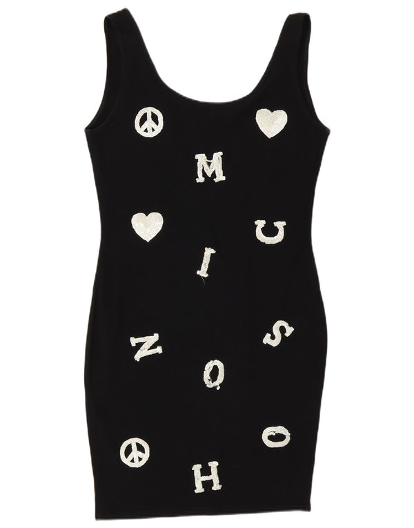 Grafisches, figurbetontes Kleid für Damen von Moschino, UK 14, mittelschwarz, Designer