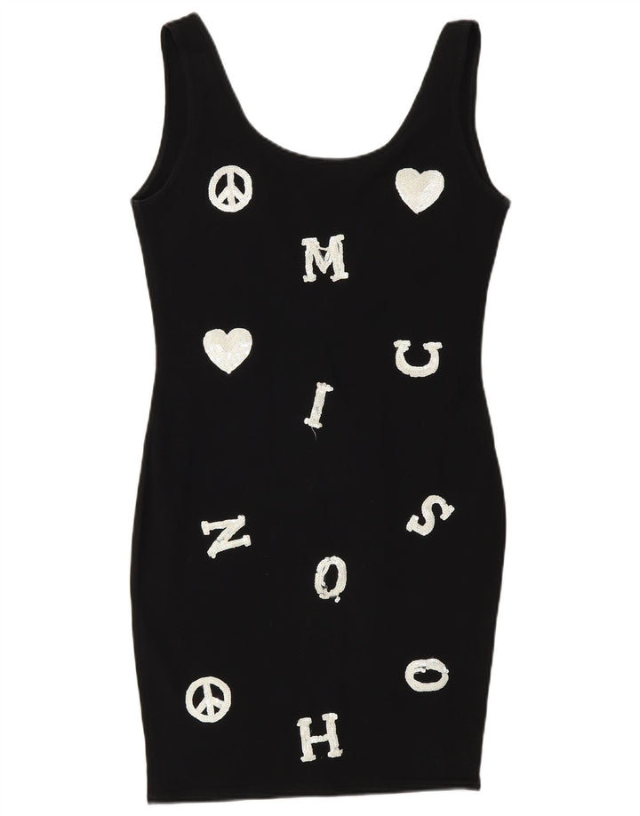 Grafisches, figurbetontes Kleid für Damen von Moschino, UK 14, mittelschwarz, Designer