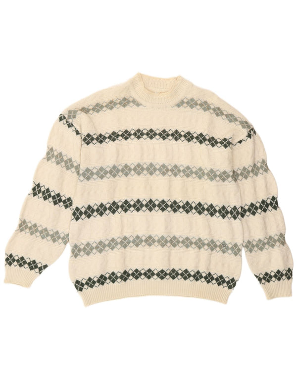 Vintage Herren Rollkragenpullover Pullover XL Off White Argyle/Diamant Retro