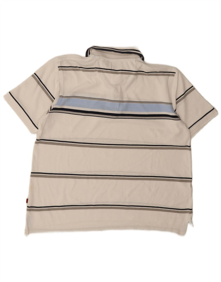 PIERRE CARDIN Mens Polo Shirt Medium White Striped Cotton