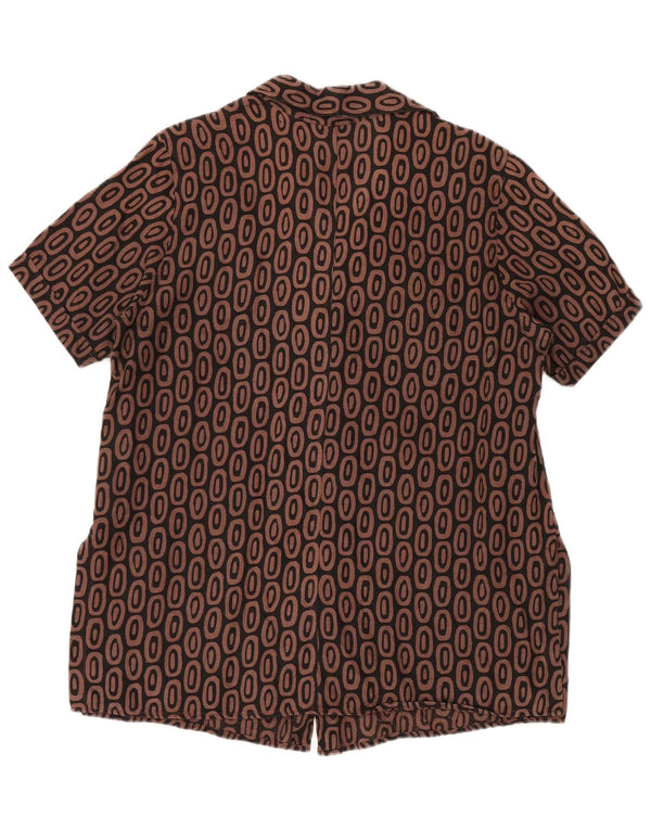 ZANETTI Damen Kurzarmhemd IT 47 Großes braunes geometrisches Leinen