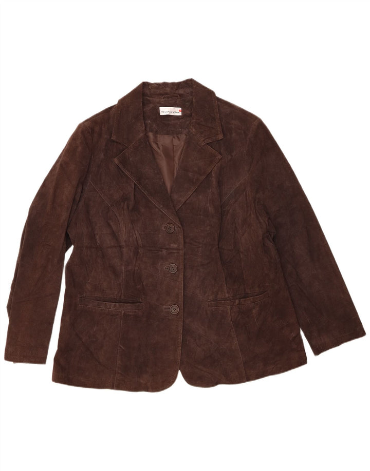 Vintage Damen 3-Knopf-Wildleder-Blazerjacke IT 48 XL Braunes Leder