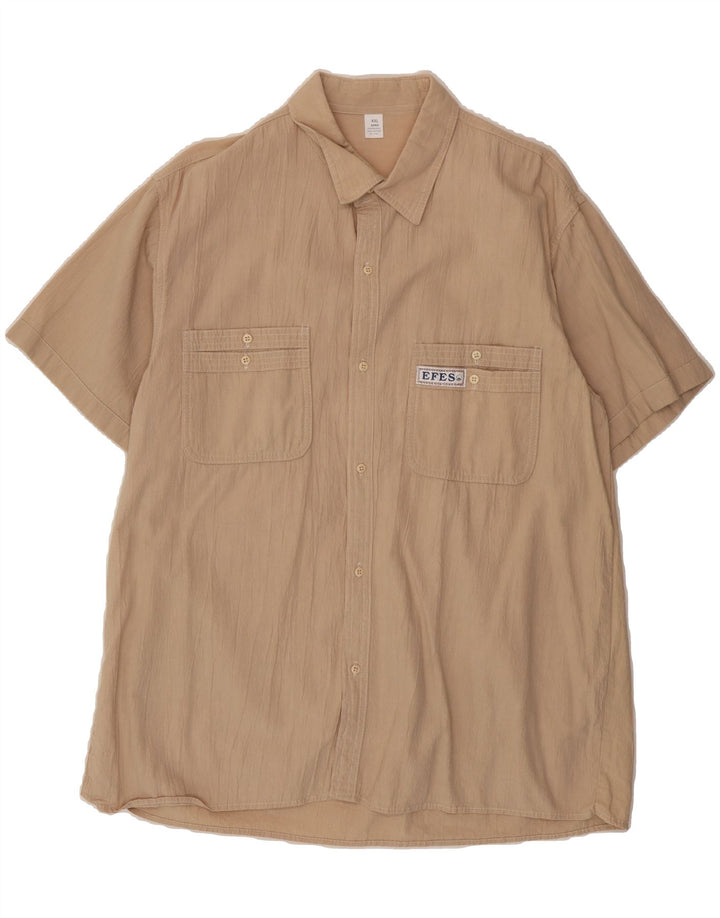 VINTAGE Mens Short Sleeve Shirt 2XL Beige Cotton Vintage Vintage and Second-Hand Vintage from Messina Hembry 