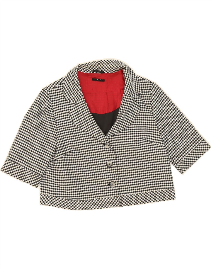 SISLEY Womens Short Sleeve Blazer Jacket UK 14 Medium Black Houndstooth Vintage Sisley and Second-Hand Sisley from Messina Hembry 