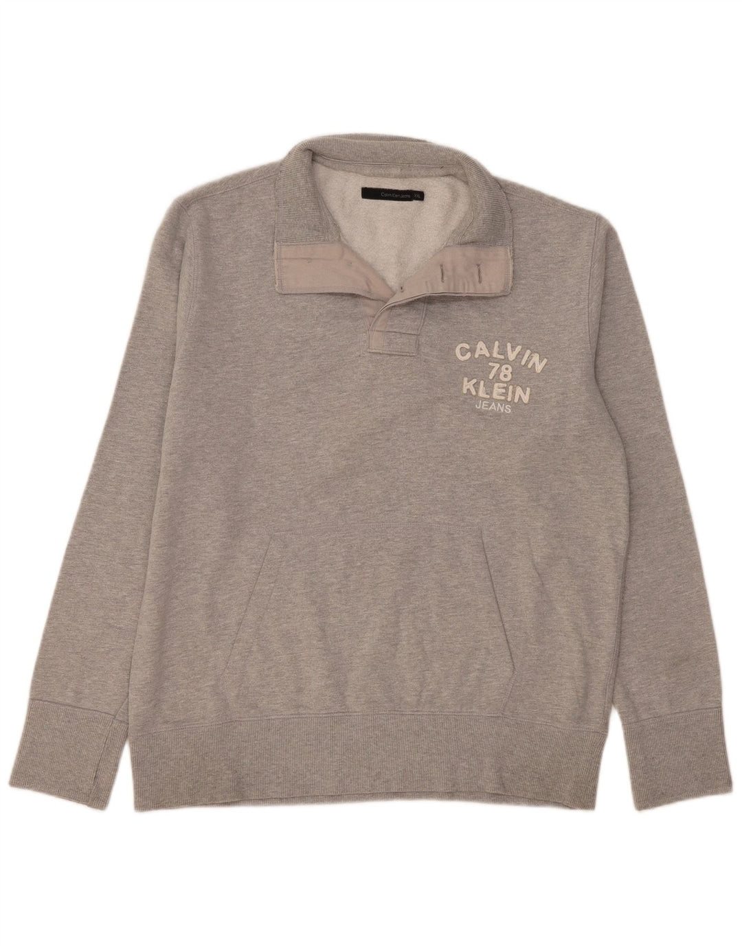 Calvin Klein Jeans Herren-Sweatshirt mit grafischem Knopfkragen, 2XL, Grau