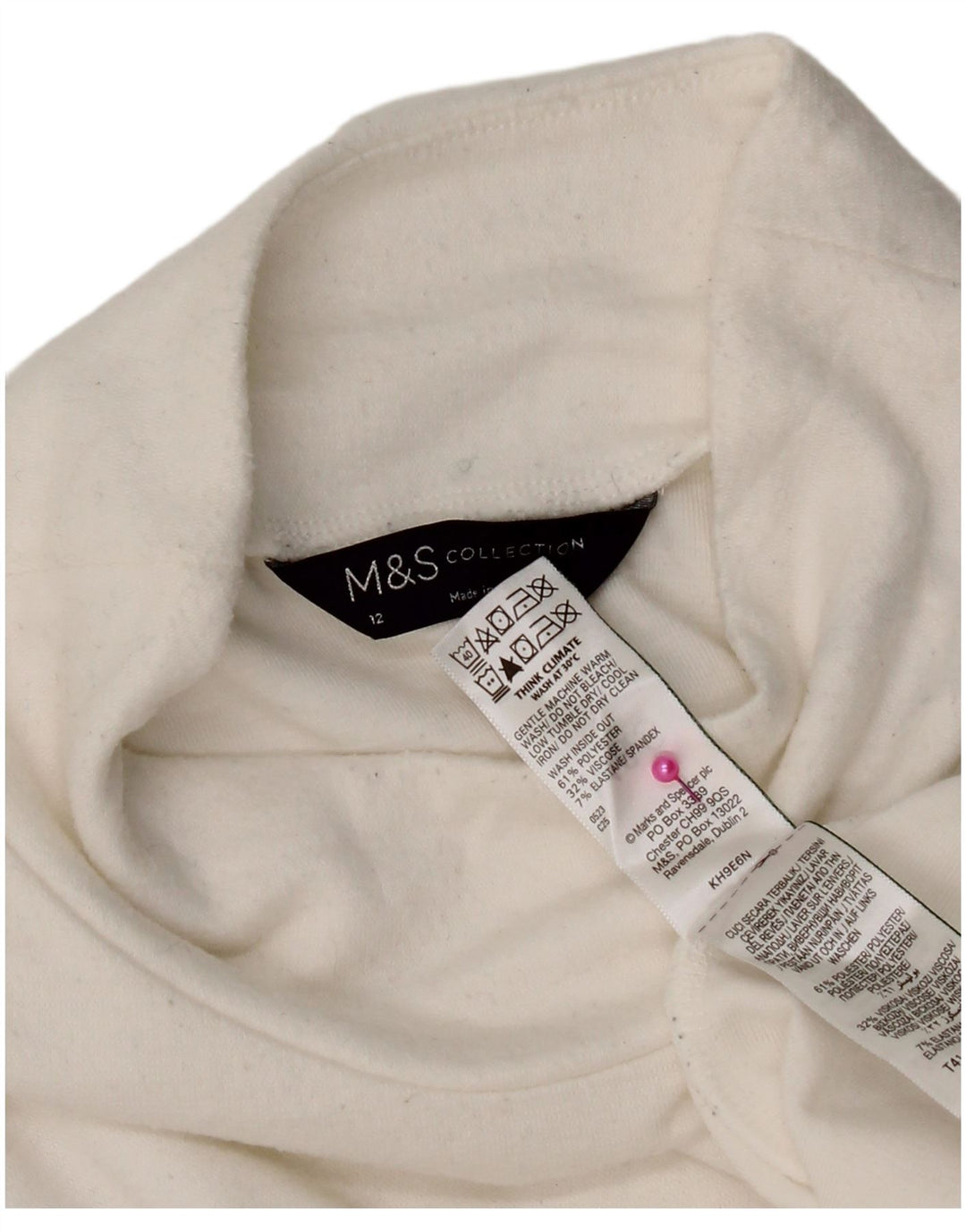 Marks & Spencer Damen Top Langarm UK 12 Mittelweißes Polyester