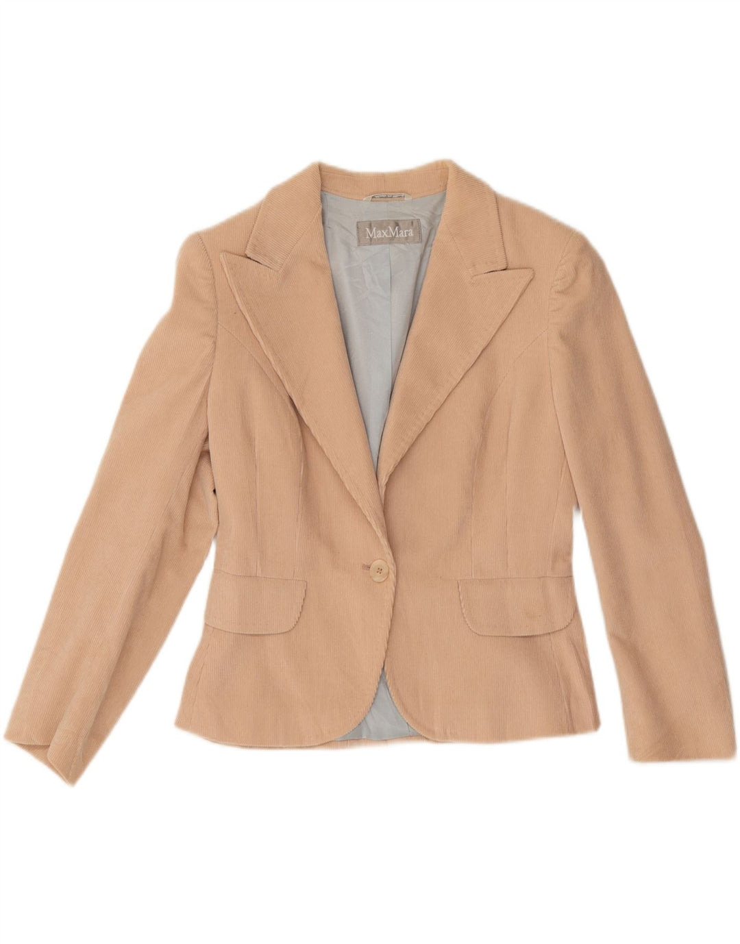 Max Mara Damen 1-Knopf-Blazer aus Cord, UK 12, mittelbeige Baumwolle