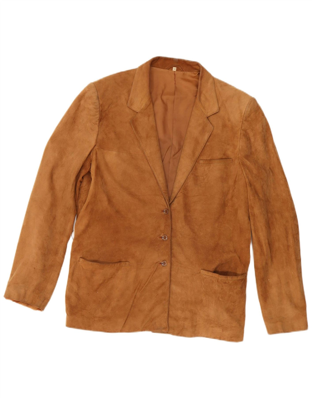 Vintage Damen 3-Knopf-Wildleder-Blazer-Jacke IT 48 XL Beige Leder