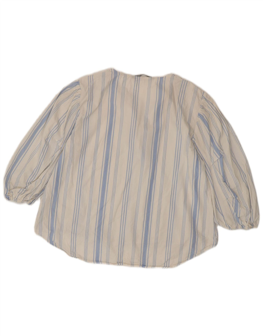 ZARA Damen-Blusenoberteil mit 3/4-Ärmeln, UK-Gr. 12, mittelblau gestreift