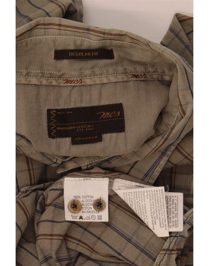 Marlboro Classics Herren-Hemd mit normaler Passform, 2XL, Khaki, kariert, Baumwolle