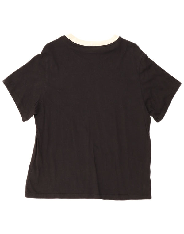 ADIDAS Damen T-Shirt Top UK 12 Medium Schwarz Baumwolle