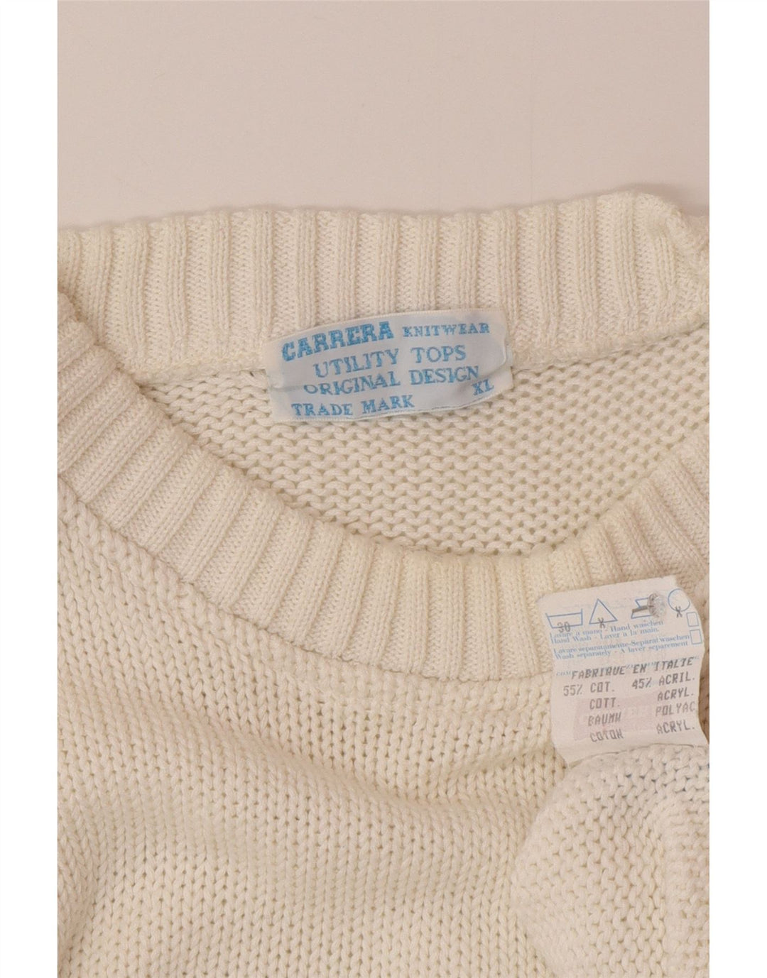 Carrera Herren-Pullover mit Rundhalsausschnitt, XL, weiße Baumwolle