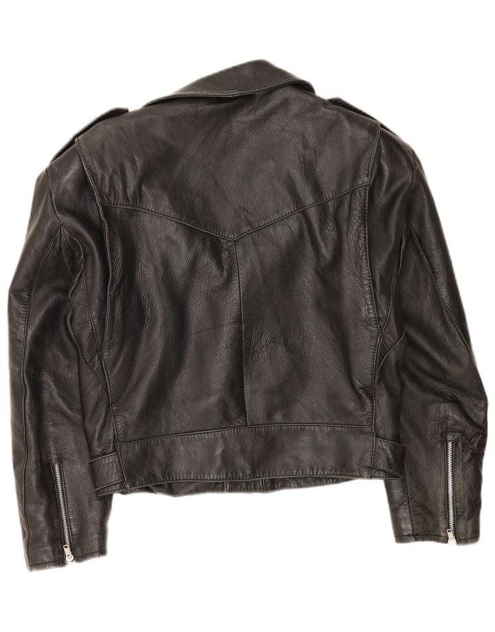 Vintage Damen Crop Leder Bikerjacke IT 46 Großes schwarzes Leder