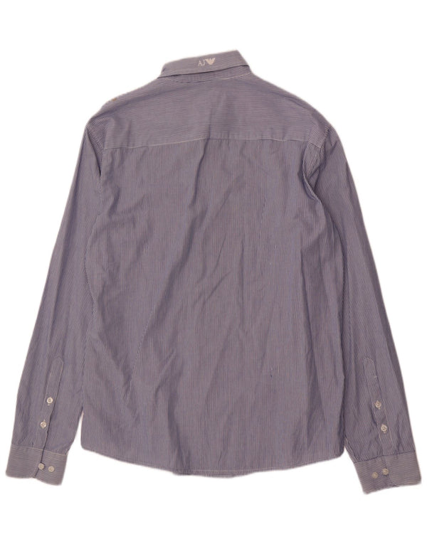 Armani Jeans Herren-Hemd, tailliert, 2XL, blaue Nadelstreifen-Baumwolle