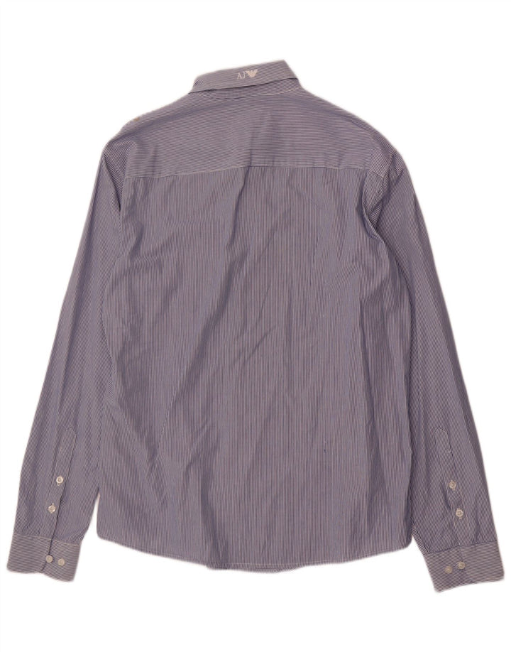 Armani Jeans Herren-Hemd, tailliert, 2XL, blaue Nadelstreifen-Baumwolle