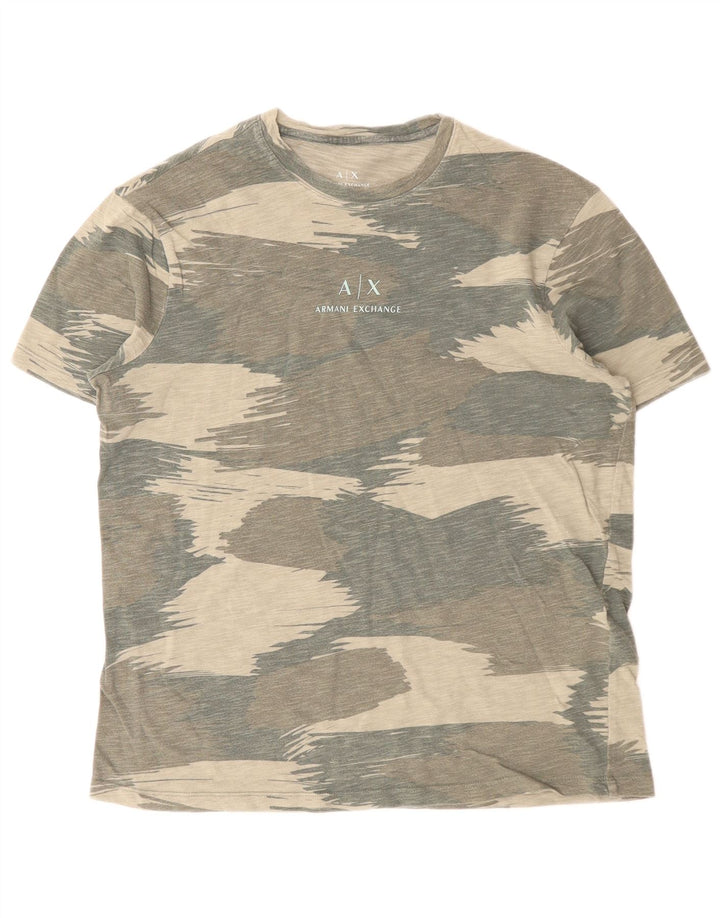 Armani Exchange Herren-T-Shirt mit Grafik, Größe S, Khaki, Camouflage, Baumwolle