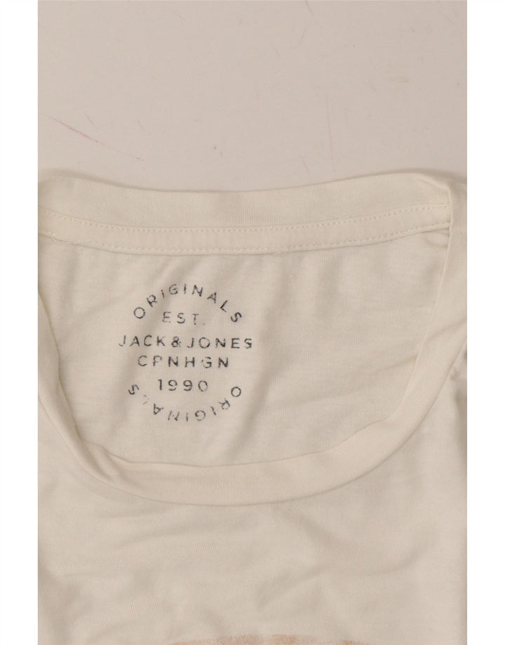 JACK & JONES Mens Graphic T-Shirt Top Medium White Cotton Vintage Jack & Jones and Second-Hand Jack & Jones from Messina Hembry 