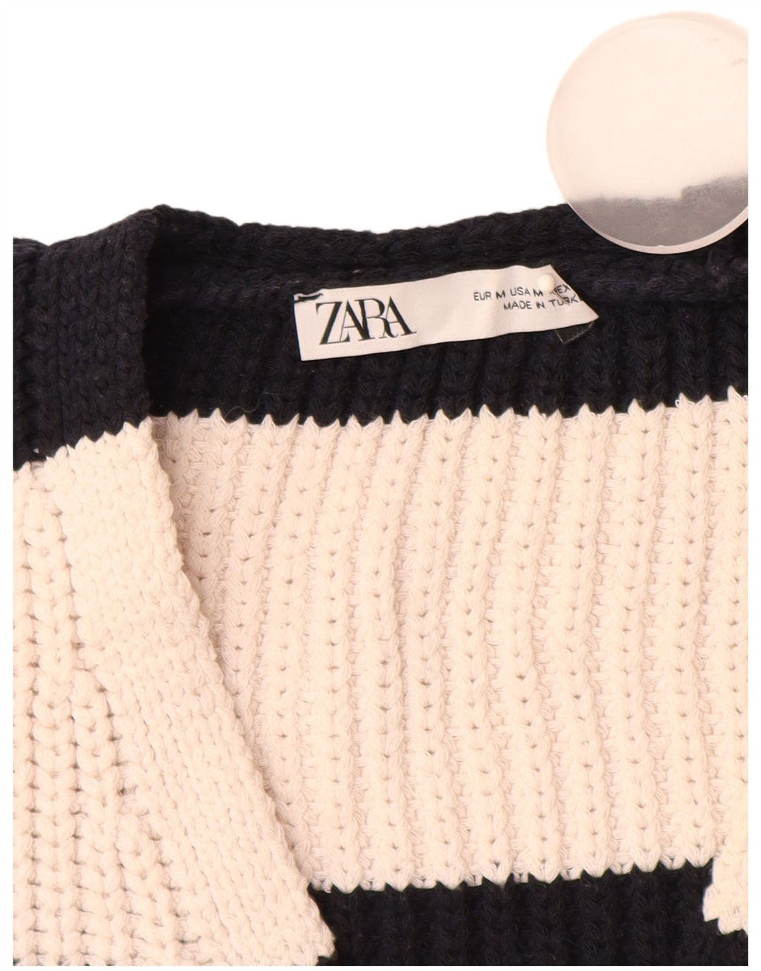 Zara Damen Weste Tank Top UK 14 Medium Off White Gestreiftes Polyester