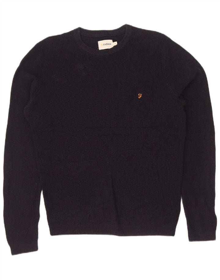 Farah Herren-Pullover mit Rundhalsausschnitt, groß, aus schwarzer Baumwolle