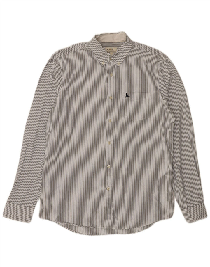 JACK WILLS Herren-Hemd mit klassischer Passform, mittelgraue Nadelstreifen-Baumwolle