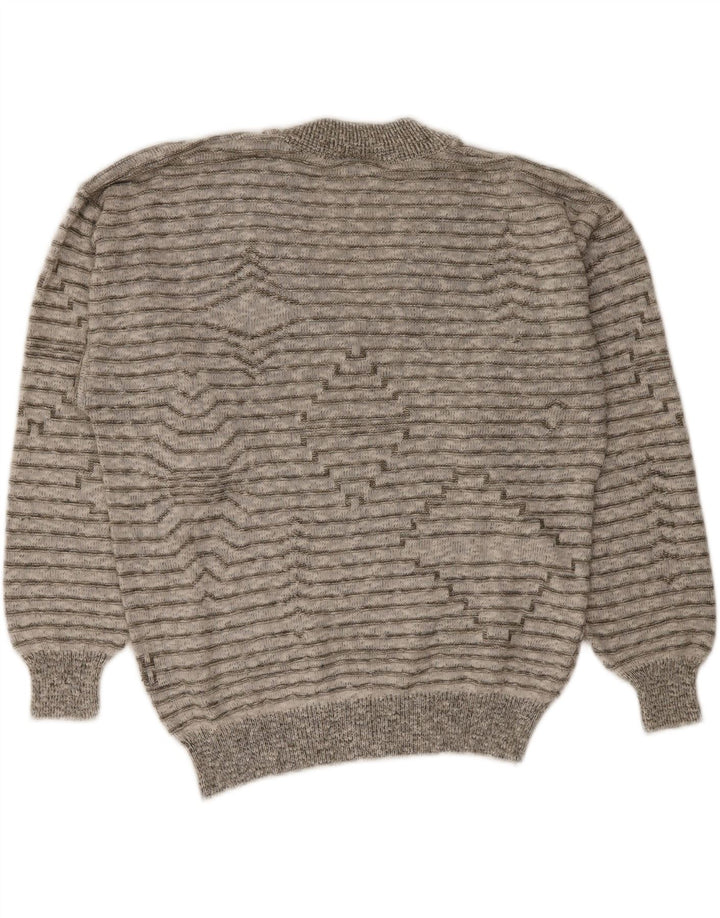 Vintage Herren V-Ausschnitt Pullover Pullover Mittelgrau gestreift