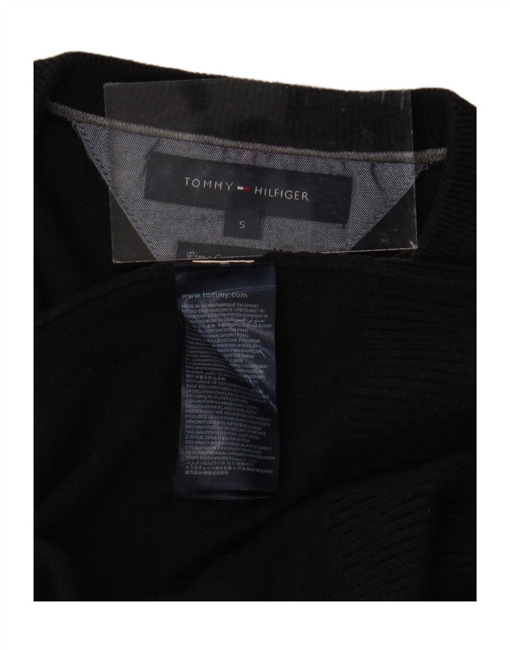 TOMMY HILFIGER Herren-Pullover mit V-Ausschnitt, Größe S, schwarze Baumwolle