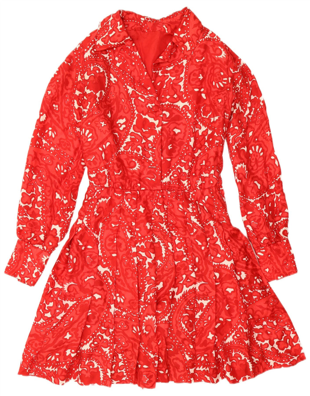 Vintage Damen A-Linie Kleid UK 12 Mittelrot Paisley