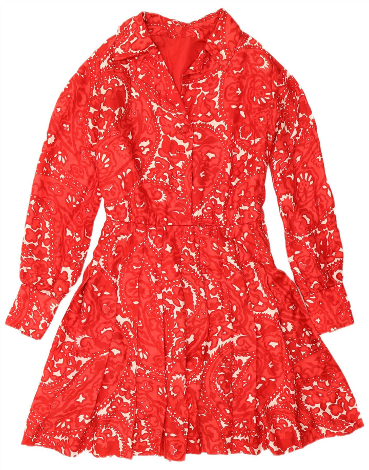Vintage Damen A-Linie Kleid UK 12 Mittelrot Paisley