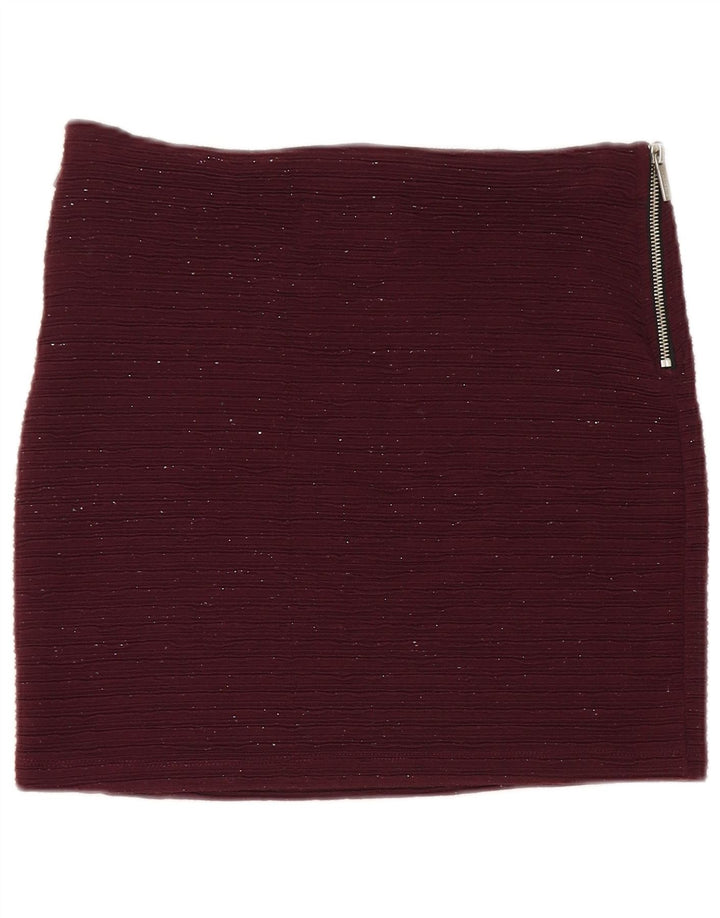 Superdry Damen Minirock Medium W30 Burgunderrot geflecktes Polyester