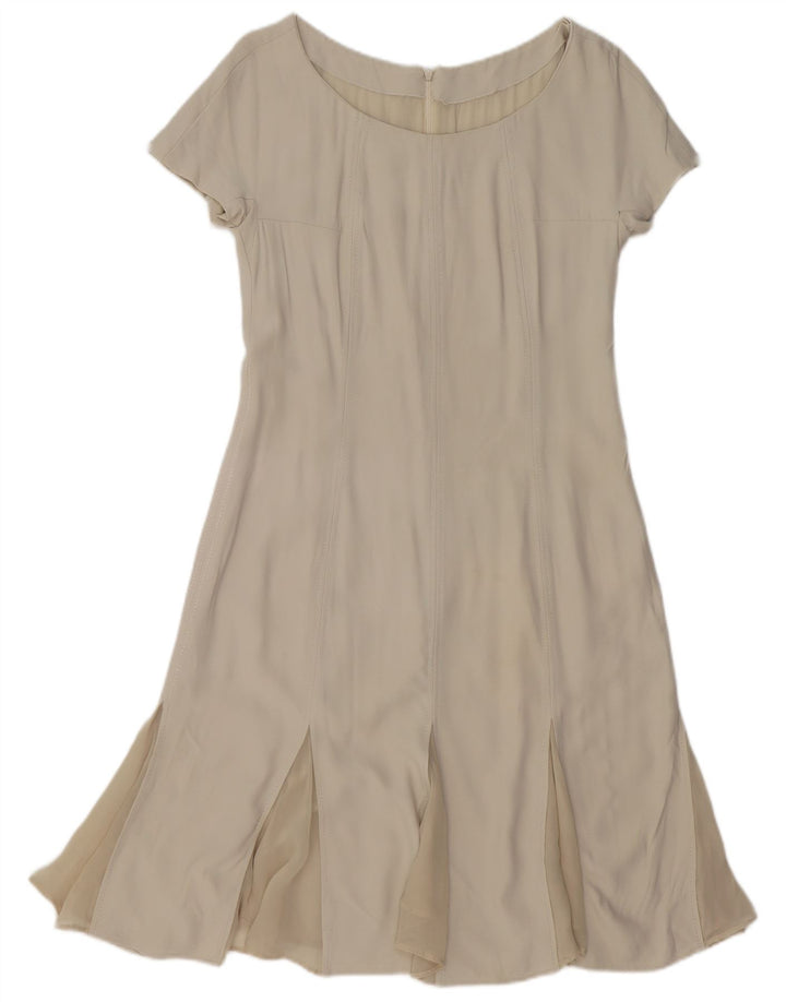VINTAGE Damen A-Linien-Kleid UK 12 Mittelweiß