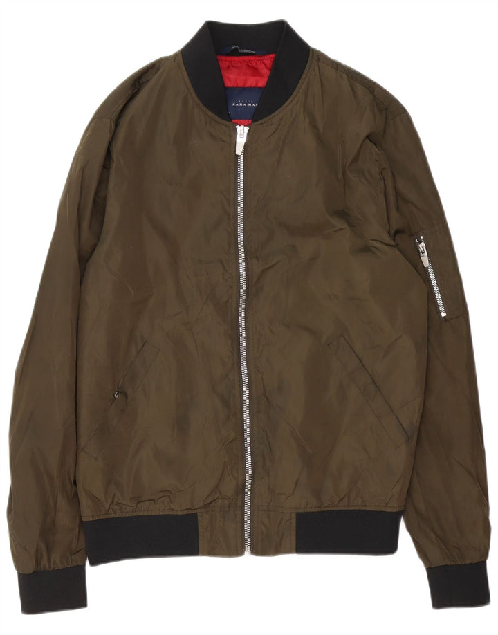 Zara Herren Bomberjacke UK 38 Mittelgrünes Polyester