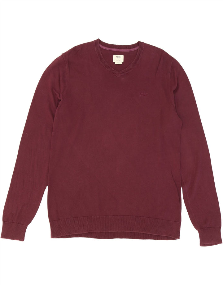 VANS Mens V-Neck Jumper Sweater Medium Maroon Vintage Vans and Second-Hand Vans from Messina Hembry 