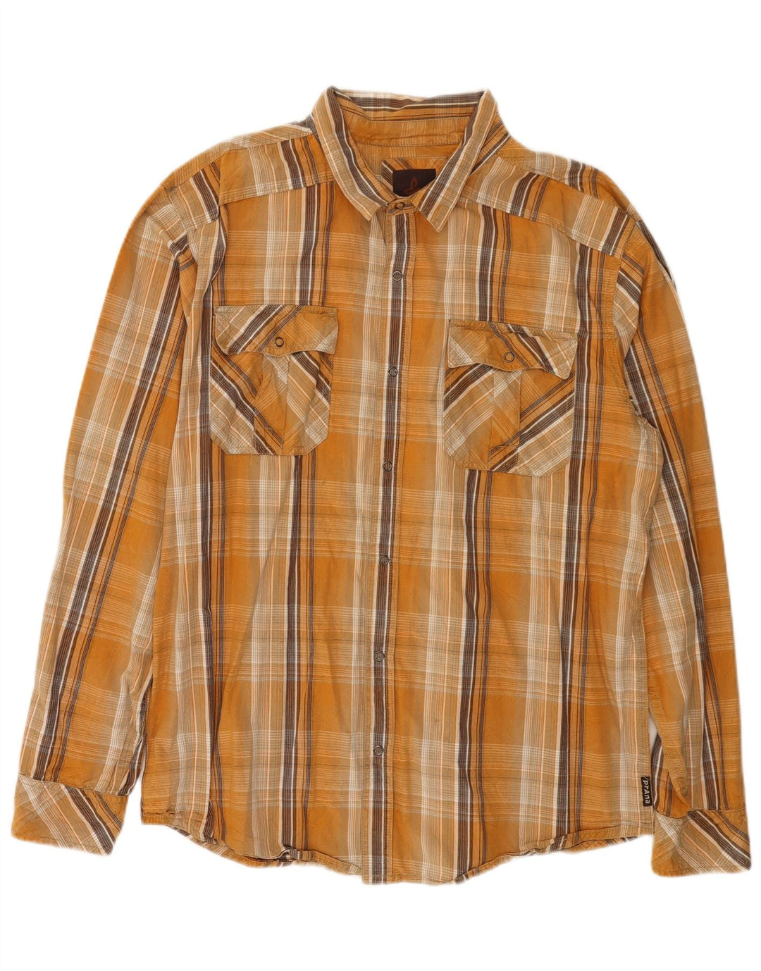 Prana Herrenhemd XL, gelb kariert, Baumwolle