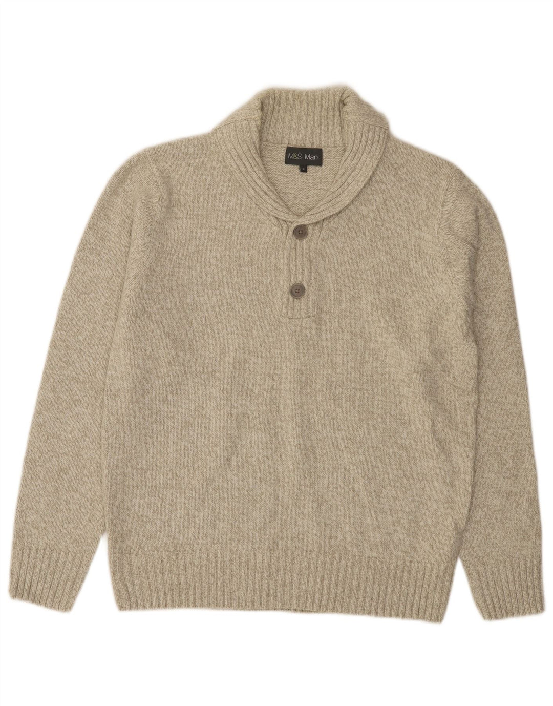 Marks & Spencer Herren-Pullover mit Schalkragen, Mittelgrün geflecktes Acryl