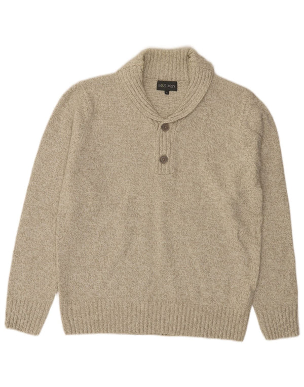 Marks & Spencer Mens Shawl Neck Jumper Sweater Medium Green Flecked Acrylic