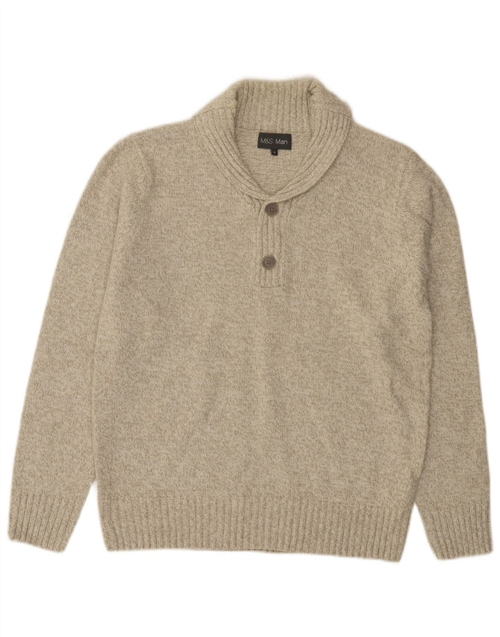 Marks & Spencer Herren-Pullover mit Schalkragen, Mittelgrün geflecktes Acryl