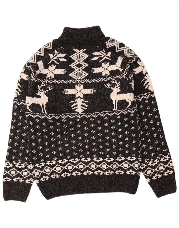 Aton Herren-Pullover mit Rollkragen, Mittelschwarz, Fair-Isle-Weihnachten