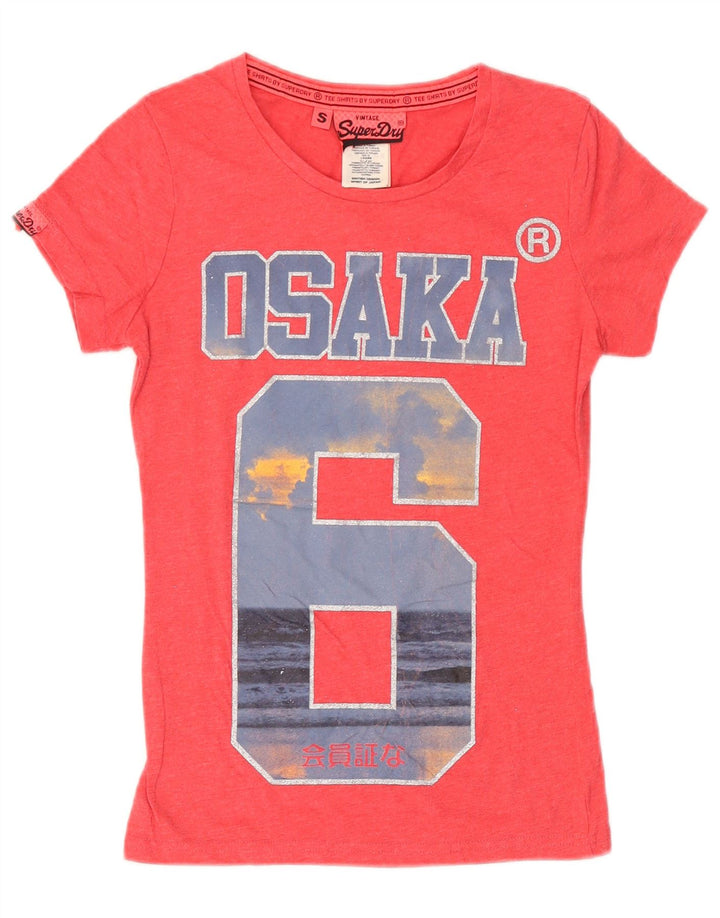 Superdry Damen Osaka Graphic T-Shirt Top UK 10 Small Rosa Baumwolle
