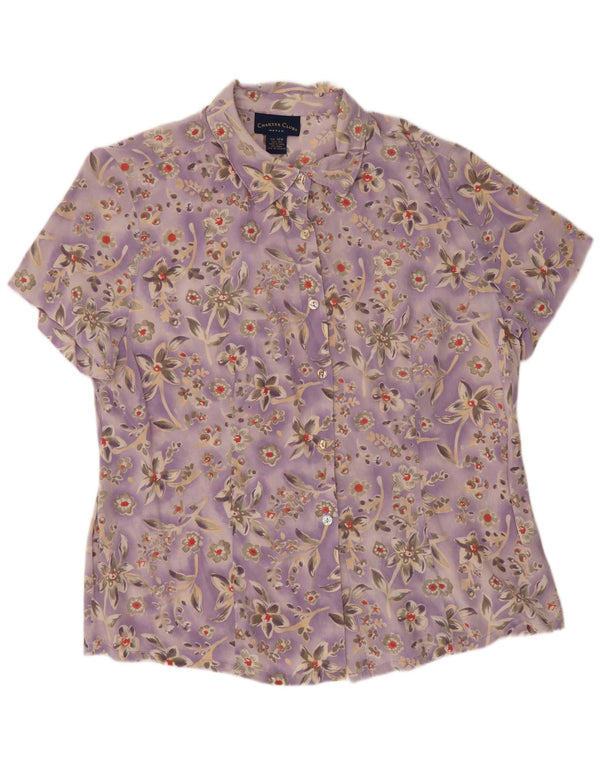 CHARTER CLUB Damen Kurzarm-Hemdbluse US 16 2XL Lila Blumenseide