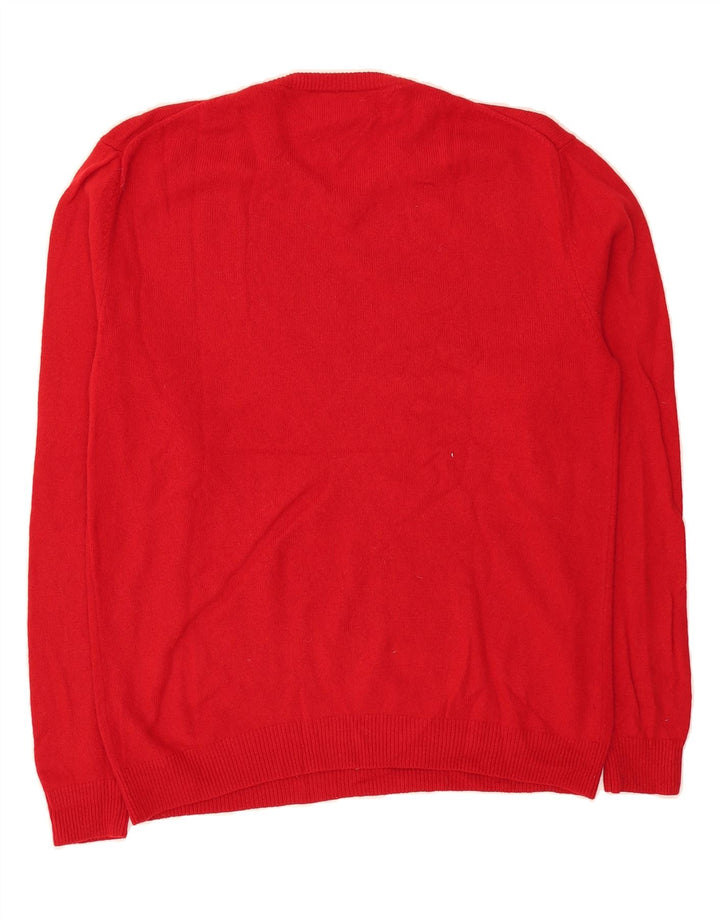 TOMMY HILFIGER Mens V-Neck Jumper Sweater Large Red Wool Vintage Tommy Hilfiger and Second-Hand Tommy Hilfiger from Messina Hembry 