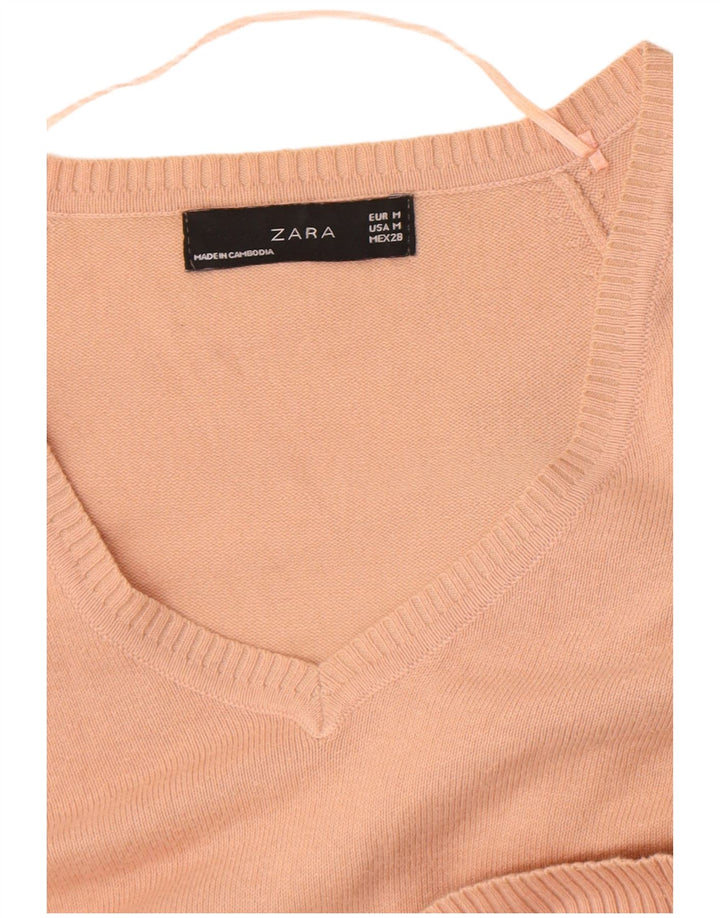 Zara Damen Crop V-Ausschnitt Pullover Pullover UK 12 Mittelrosa